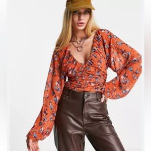 NWT Free People Final Rose Chiffon Long Sleeve Blouse Rust Floral XL